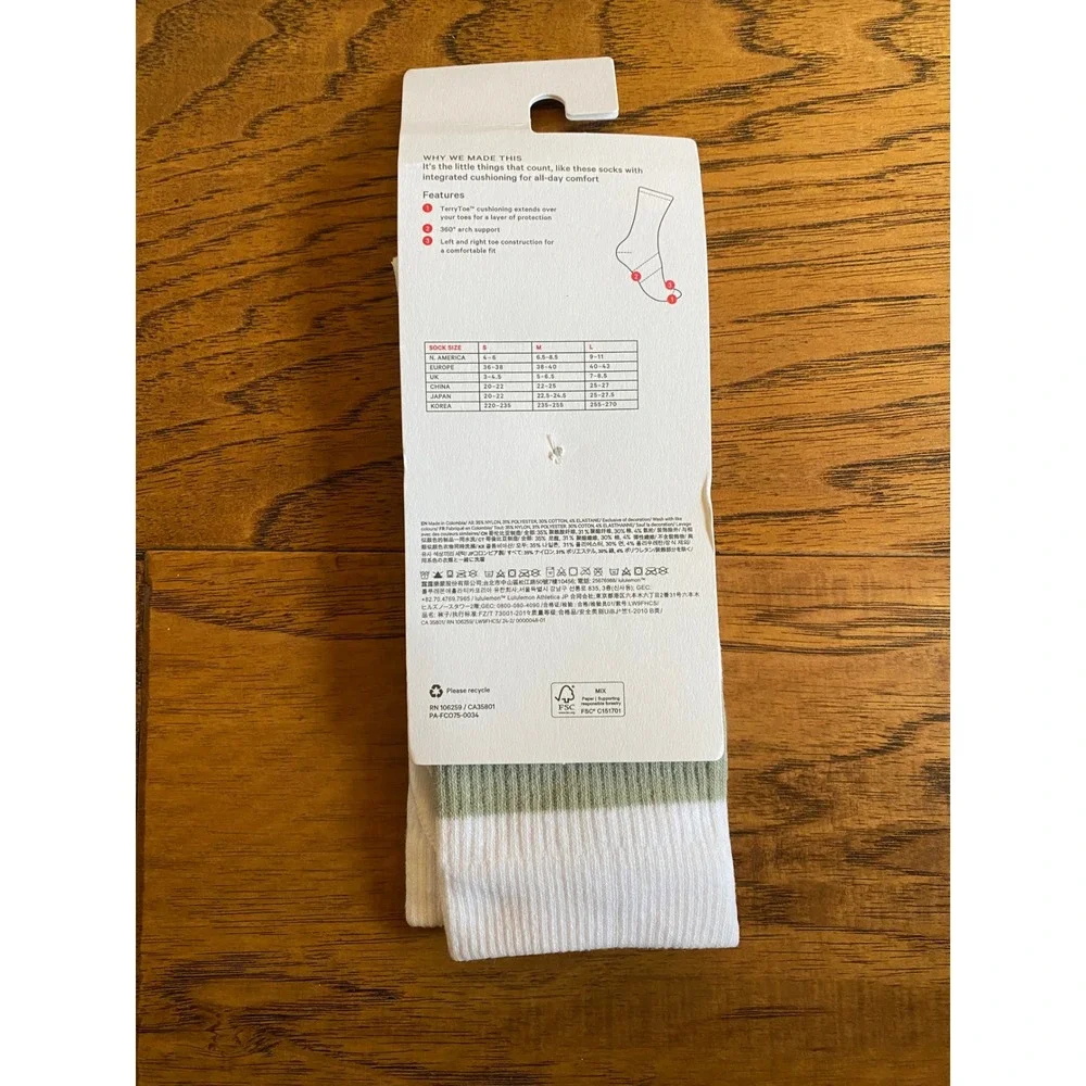 Lululemon Daily Stride Ribbed Crew Socks White‎ Sage Green M/L NWT